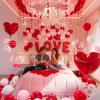 1082PCS I Love You Balloons, Happy Anniversary Decorations with Pink Red Heart Print Balloon, Red Heart 32'' LOVE Foil Balloons, Rose Petals, Heart Hanging for Romantic Night Valentine Day Decorations view 2