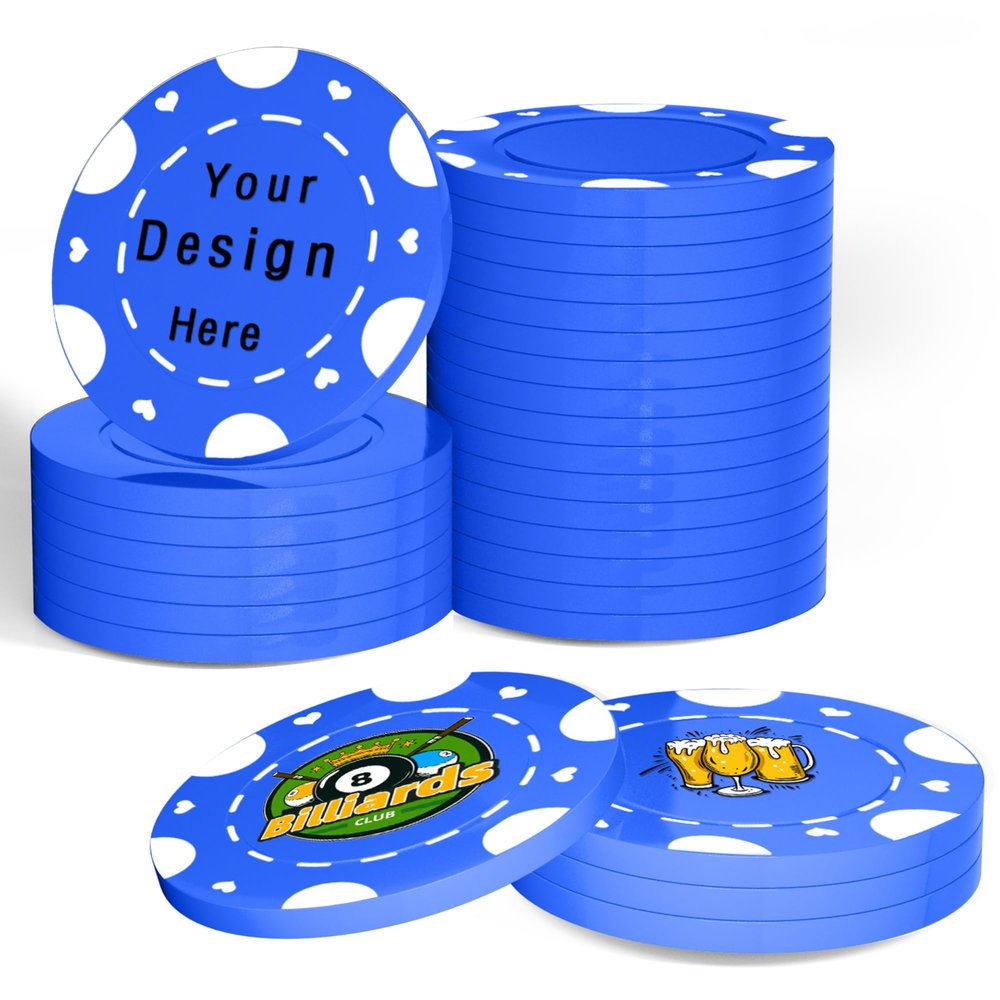 100 Custom Poker Chips,Durable ABS,Drink Tokens Personalized Your Photo,Logo or Image,Double-Sided UV Color Printing,Custom Tokens for Bar,Party,Company Logo and Promotions&Gift,9 Colors (Blue)