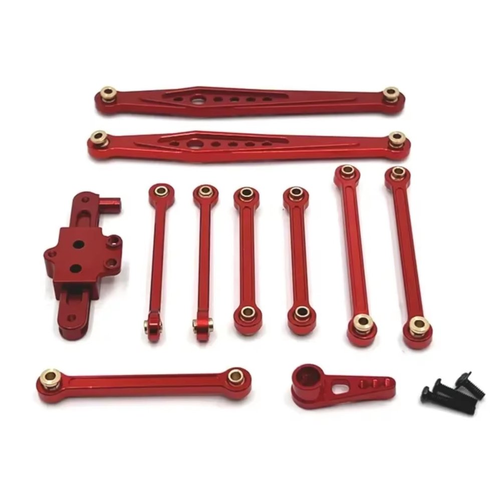For Wltoys 124006 12423 12427 12428 1/12 Metal Kit Steering Assembly Link Rod Servo Arm RC Car Upgrade Parts Models Parts(Red)