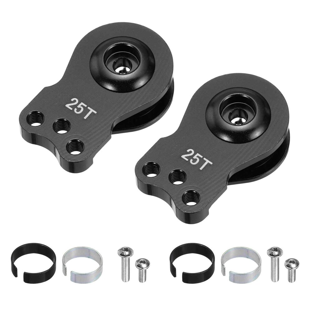 MECCANIXITY 2pcs 25T Servo Horn Arm Adjustable 3 Hole High-Torque Aluminum Alloy Servo Arm for 1/10 RC Model Car Truck Robot Boat Airplane, Black