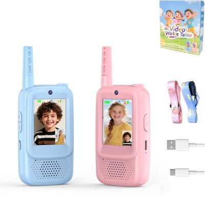 Kid Walkie Talkies for Kids 2 Pack, Long Range Rechargeable Walkie Talkies for Kids with LCD Screen & Earpieces, for Outdoor Adventures, Camping, Hiking, Birthday