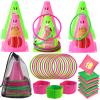 4 in 1 Easter Outdoor Games for Kids and Family, Easter Party Game with Ring Toss, Plastic Cones, Bean Bags, 3-Legged Race Bands, Carnival Spring Games Activities Combo Set for Adult Yard Classroom view 1