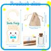 Personalized Customized Tooth Fairy Set - A three-piece tooth storage box set, equipped with a door hook, plush bag and commemorative bottle. (Blue jute bags) view 3