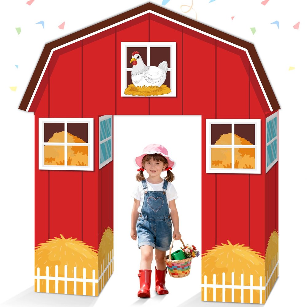 10Pcs Farm Animals Party Decorations Barn Door Cardboard Castle Playhouse with Arch Large Farmhouse Castle Boxes Party Decor for Farm Animal Birthday Holiday Parties Decors