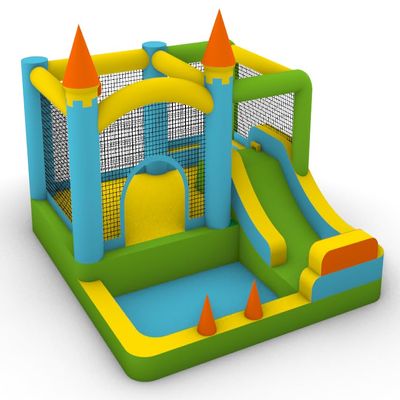 Castle Kingdom Inflatable Bounce House with Slide, Medieval Themed Water Play Center, 126x112x89 Inches, Indoor Outdoor Jumping Castle with Safety Net, Splash Pool for Kids