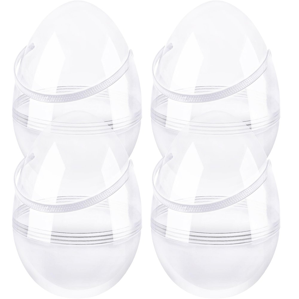12 Inch/ 10 inch/ 8 inch Giant Clear Plastic Easter Eggs Fillable 3/4/ 8/9/ 12 Pcs Jumbo Transparent Plastic Easter Egg Empty Surprise Eggs for Easter Stuffers (4 Pcs - Clear with Handle (10 Inch))