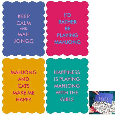 4 Pcs Mahjong Shuffler Cards with Funny Sayings, Plastic Mahjong Tile Shuffler for Mixing Shuffling Tiles,Mahjong Tile Mixer with Wavy Edge Printed Design Mahjong Accessories Gifts for Game Night