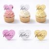 12pcs Happy Mothers' Day Cupcake Toppers Red Pink Rosegold Cupcake Decorations Mirror Acrylic Heart Shape Happy Mothers' Day cake Decorations I Love you mom Cake Party Supplies Gifts view 1