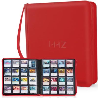 16-Pocket Card Binder - Card Binder Holds 832 Cards with Durable PU Leather & Side Loading for Baseball, Sport, MTG, TCG, PKM, Game Card, Regular Cards Binders Double Sided Pocket Collector Album(Red)