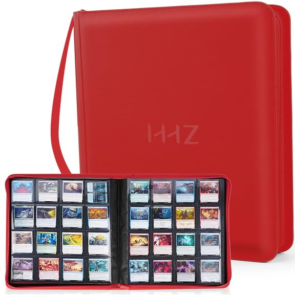 16-Pocket Card Binder - Card Binder Holds 832 Cards with Durable PU Leather & Side Loading for Baseball, Sport, MTG, TCG, PKM, Game Card, Regular Cards Binders Double Sided Pocket Collector Album(Red)