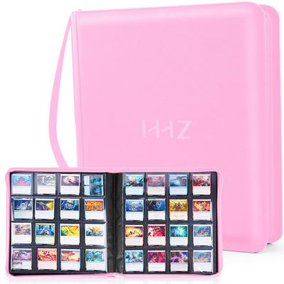 16-Pocket Card Binder - Card Binder Hold 832 Cards with Durable PU Leather & Side Loading for Baseball, Sport, MTG, TCG, PKM, Game Cards, Regular Cards Binder Double Sided Pocket Collector Album(Pink)