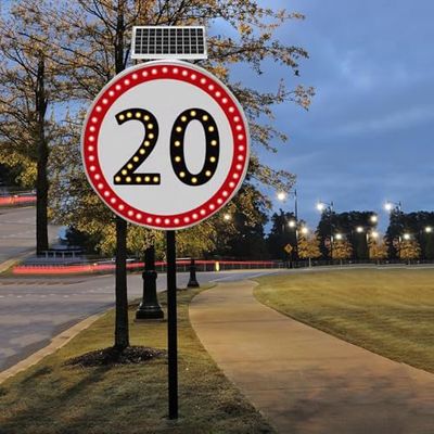 24" Solar LED Traffic Safety Sign - Flashing Stop Light & Solar Speed Limit Sign (20 MPH) - Enhance Roadside Visibility & Safety for Drivers & Pedestrians
