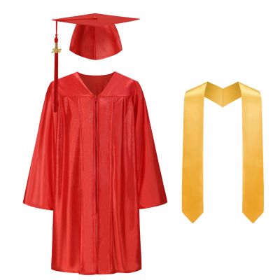HAPNBCELE Kids Shiny Graduation Cap and Gown 5 Pcs Set with 2026 2027 Tassel Kindergarten Preschool Ceremony Gifts for Boys Girls (Red, 30)