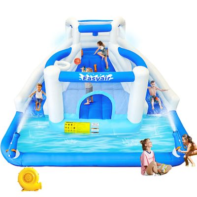 Easyair Inflatable Bounce House for Kids, 12.1 FT x 10.3 FT Blow Up Water Slide for Backyard, Dual Slides, Bouncy Castle, Climbing Wall, Basketball Hoops, Included Blower