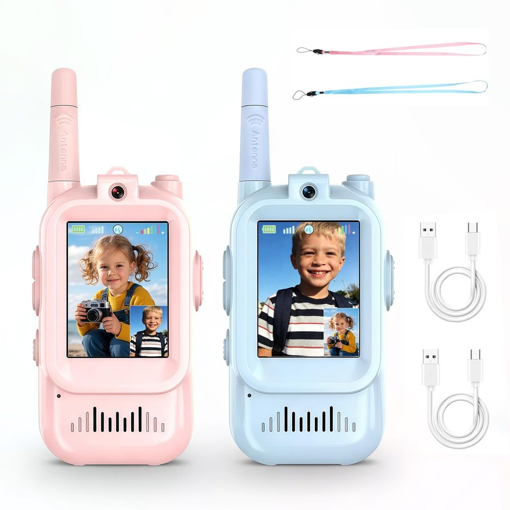 Video Walkie Talkies for Kids 2 Pack Fun Toys for Camping Hiking Travel Rechargeable Long Range Kids Toy Gift for Boys & Girls Ages 312