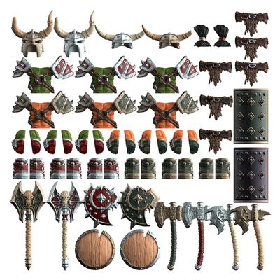 RBLOCTOYNY Viking Weapons & Armor Building Block Accessories Set, Medieval Helmets Axes & Armor Parts for Battle Scenes, Compatible with Building Blocks, Gift for Hobbyists & Display Builders (54PCS)