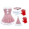 5Pcs Women Christmas Sequins Dress Costume Hat Belt Gloves,Christmas Sparkly Sequin Santa Claus Cosplay Outfit (Pink,L) view 1