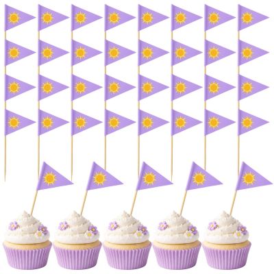 Feifeiya 100 Pcs Princess Party Decorations Purple Sun Toothpick Flags Cupcake Toppers Cake Picks for Princess Purple Cake Decoration Birthday Theme Party Wedding Supplies