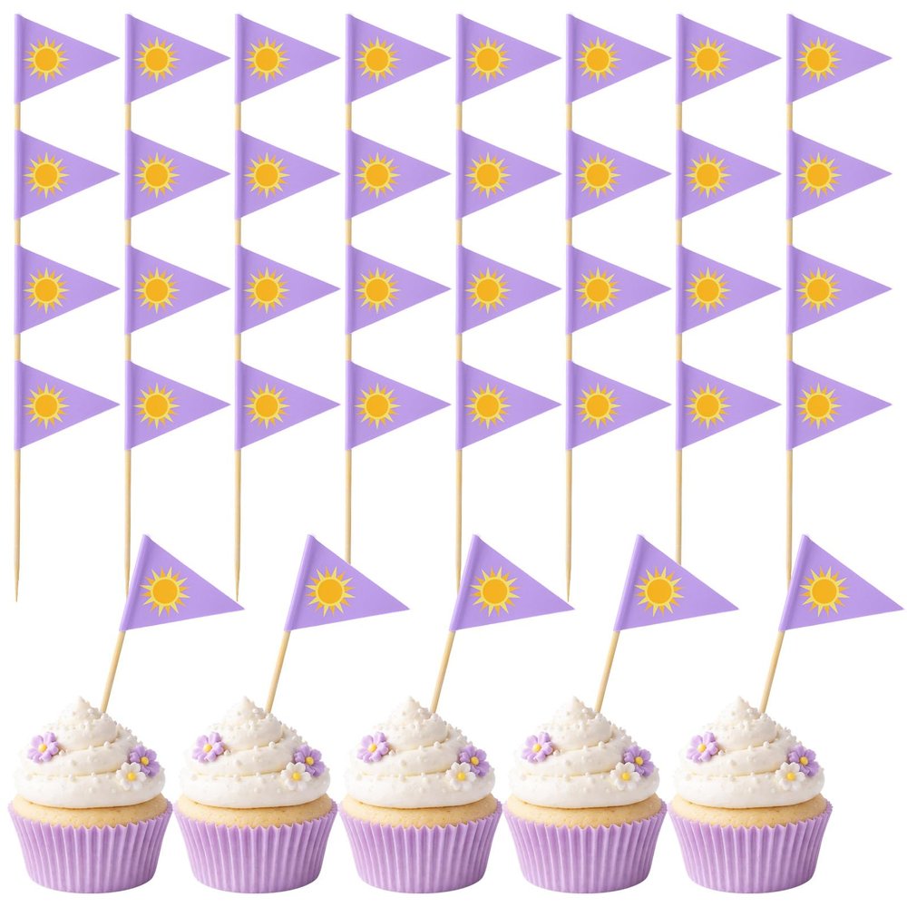 Feifeiya 100 Pcs Princess Party Decorations Purple Sun Toothpick Flags Cupcake Toppers Cake Picks for Princess Purple Cake Decoration Birthday Theme Party Wedding Supplies