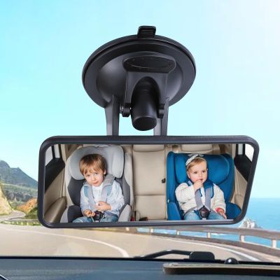 Hbxdeco Baby Car Mirror with Suction Cup, 4.4"2" Rectangular HD Glass Interior Rear View Mirror, 360 Rotation Adjustable Baby Rear Facing Mirrors for Windshield, Universal Car Accessories