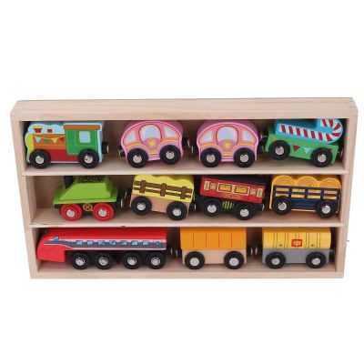 ariarly Children Train Toys Wooden Train Set, Multifunctional Scene Design, Safe Solid Wood Box, Easy Assembly for Children Over 2 Years Old