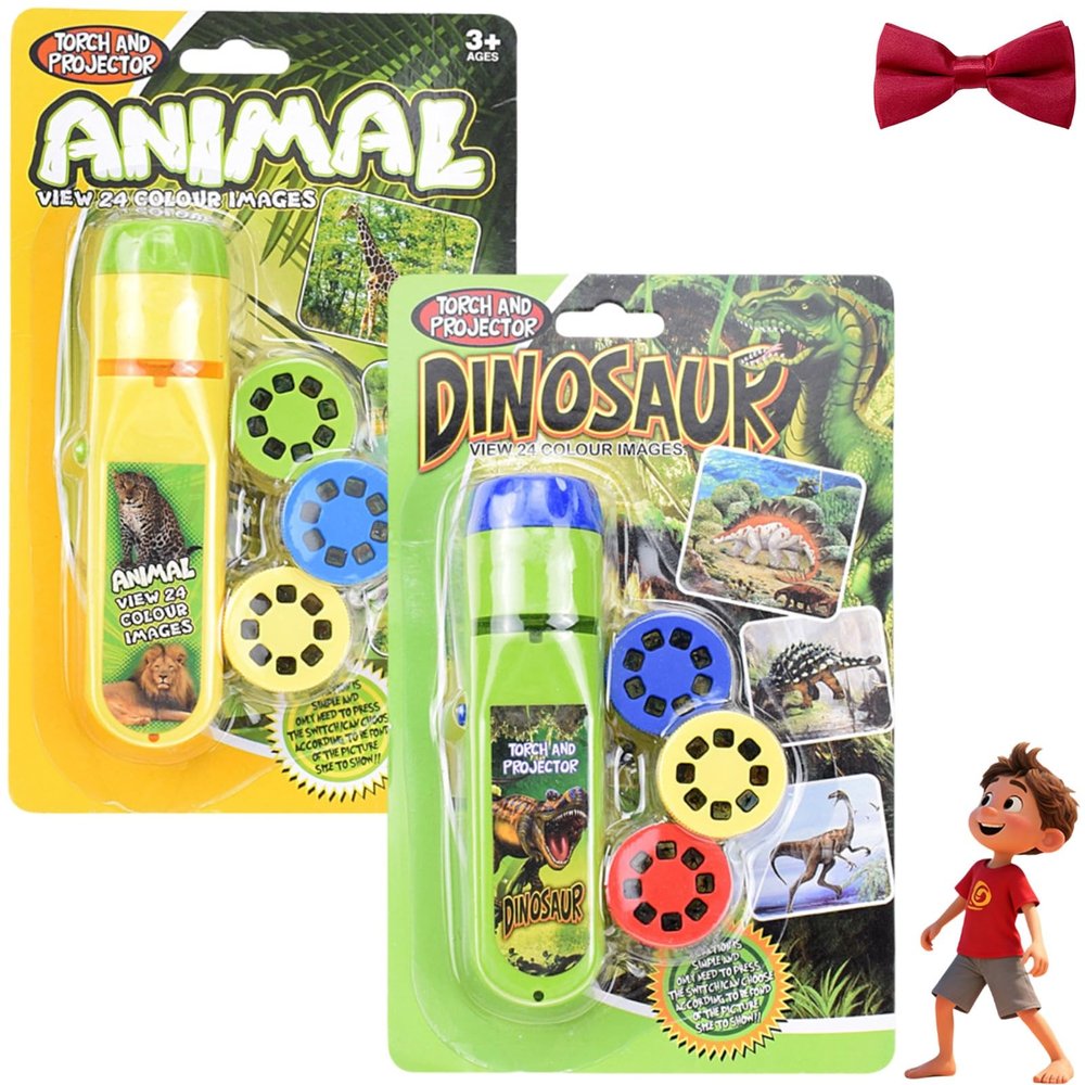 Dinosaur Projector Flashlight, 2026 New Dinosaur Light Projector with 24 Dinosaur Images, Projects onto Walls, Ceilings, and Tents(Animals+Dinosaurs)