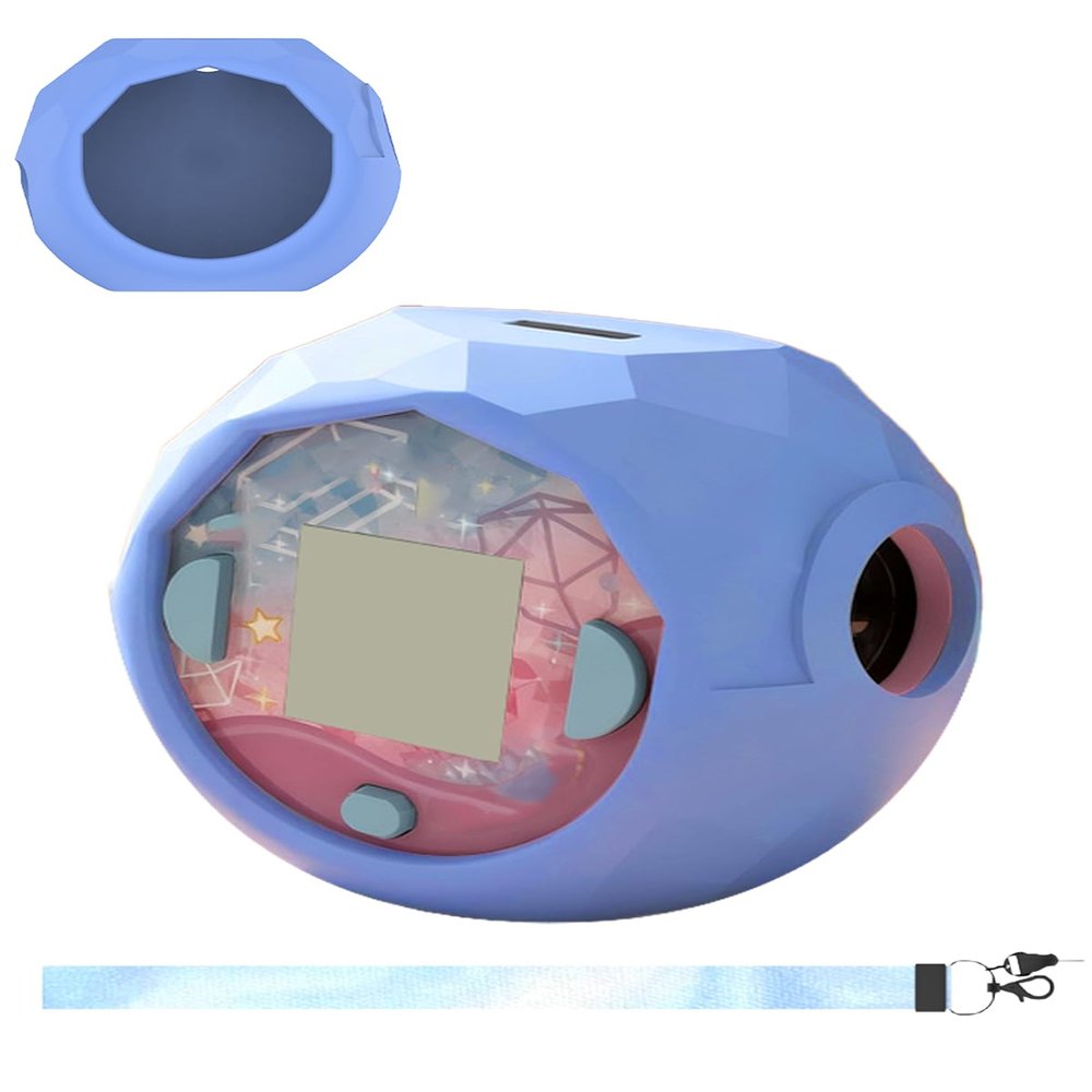 Case for Takara Tomy PuniRunes, Soft Silicone Shock-Proof Cover for Takara Tomy PuniRunes Virtual Pet, Anti-Scratch Kawaii Shell with Lanyard, Durable Full-Body Protection (Blue)