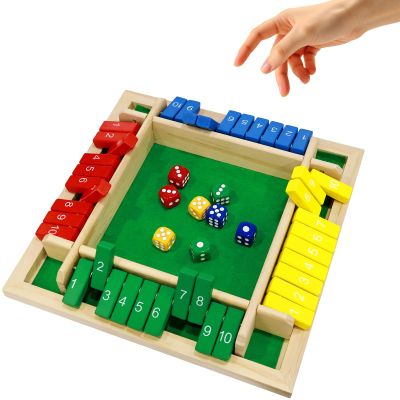 4 Sided Shut The Box Game Wooden Shut The Box-Wooden Dice Board Game for 2-4 Players Classics Tabletop Version for Classroom, Party, or Pub Night Entertainment