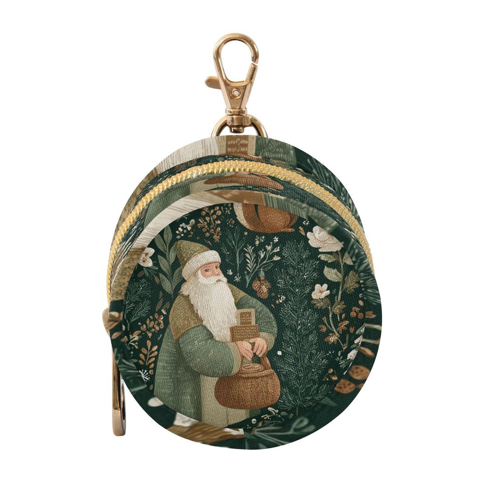 ElliTarr Pacifier Holder with Clip Pacifier Case for Diaper Bag Round Baby Pacifier Pouch Box Bag Portable Green Santa Claus with Squirrels and Branches