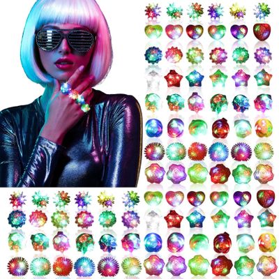U-MOJOK 50 Pack Light Up Rings Glow in the Dark Flashing Jelly Finger Rings Blinking for Mardi Gras,Raves, Carnival Party Supplies,Gifts - 8 Styles