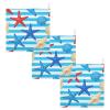 GuoChe Blue Striped Sea Creature Pattern 3-Pack Cotton Washcloths for Kids, Towels for Boy, Girl, Absorbent Face Cloths view 2