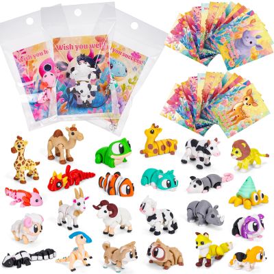 3D Printed Animal Figurines Set, Mini Animals Articulated Flexible Fidget Toys for Kids Adults, Cute Desk Pets Decor for Party Favors, Valentines Day Gifts for Kids (Valentine's Day Animals)