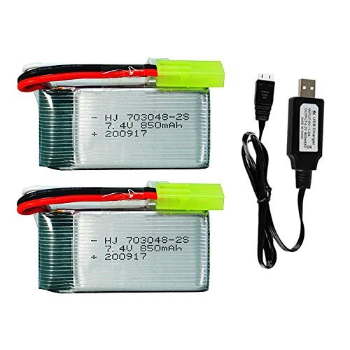 MCNFHREIS 7.4V 850mAh Lipo with Mini Tamiya Plug for 1/18 Scale 9300 9301E High Speed Car 2 Pack with USB