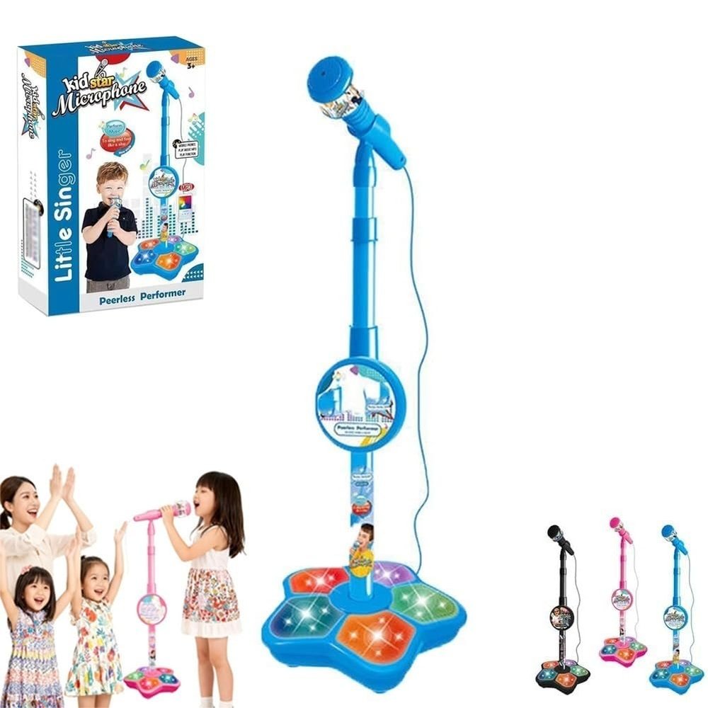 The All-in-One Microphone Toy That Makes Every Day a Concert, 2026 New Karaoke Microphone Toy with Adjustable Stand and LED Lights, Christmas Birthday Gifts for Little Singers(Blue)