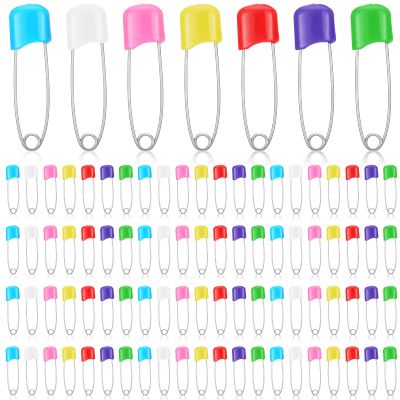 100 Pcs Diaper Pins Baby Safety Pins Plastic Head Baby Diaper Pins for Cloth Diapers with Safe Locking (7 Colors)