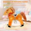 JENPECH Plush Kids Rocking Horse, Wooden Base Rocking Horses Ages 1-6 with Handle Grip, Sounds, Moving Mouth, Wagging Tail, 110 Lbs Weight Capacity(Light Brown, Middle) view 3