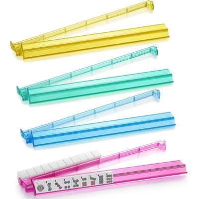 4 Pieces Mahjong Tile Racks |Board Game Support with Pushers, Acrylic Racks,for Women, Family, Beginner, Youth, Child, Bar Party, Carnival