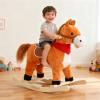 JENPECH Plush Kids Rocking Horse, Wooden Base Rocking Horses Ages 1-6 with Handle Grip, Sounds, Moving Mouth, Wagging Tail, 110 Lbs Weight Capacity(Light Brown, Small) view 1