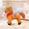 JENPECH Plush Kids Rocking Horse, Wooden Base Rocking Horses Ages 1-6 with Handle Grip, Sounds, Moving Mouth, Wagging Tail, 110 Lbs Weight Capacity(Light Brown, Small) view 3