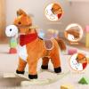 JENPECH Plush Kids Rocking Horse, Wooden Base Rocking Horses Ages 1-6 with Handle Grip, Sounds, Moving Mouth, Wagging Tail, 110 Lbs Weight Capacity(Light Brown, Small) view 4