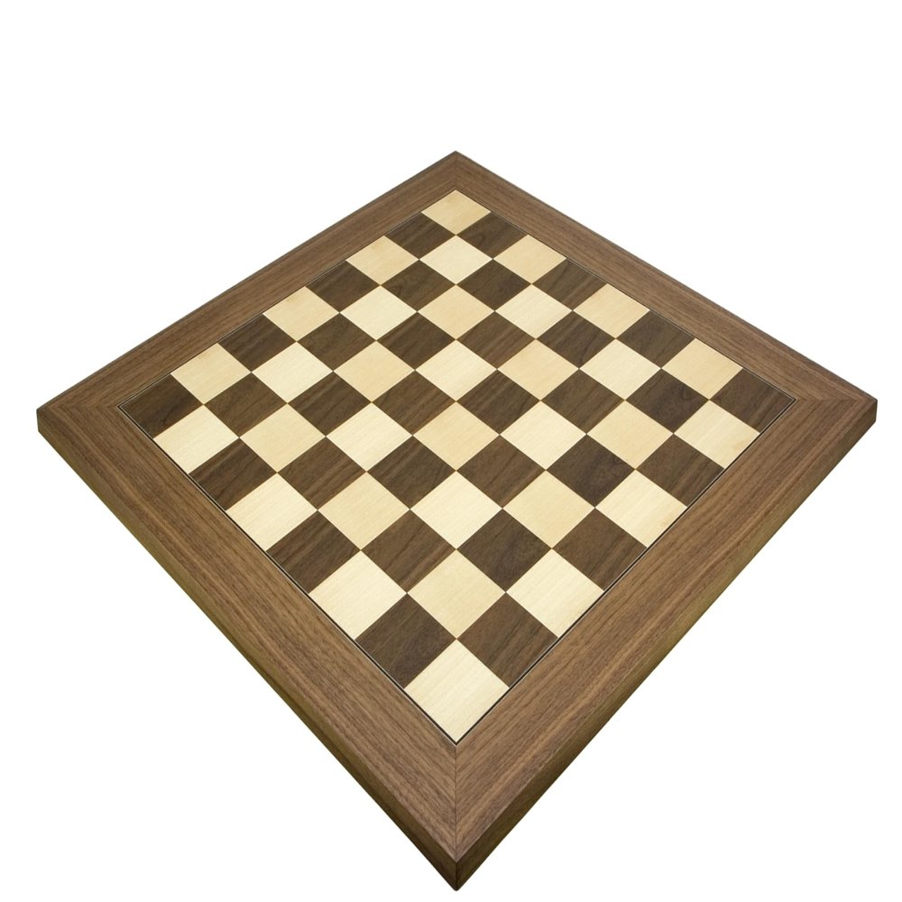 23.6 Inch Walnut and Maple Deluxe Chessboard, Crafted in Spain