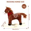 JENPECH Plush Kids Rocking Horse, Wooden Base Rocking Horses Ages 1-6 with Handle Grip, Sounds, Moving Mouth, Wagging Tail (Dark Brown, Small) view 2