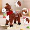 JENPECH Plush Kids Rocking Horse, Wooden Base Rocking Horses Ages 1-6 with Handle Grip, Sounds, Moving Mouth, Wagging Tail (Dark Brown, Small) view 4