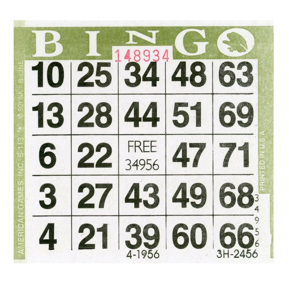 American Games Bingo Paper Game Cards - 1 Card - Olive - 500 Cards per Pack, Made in USA