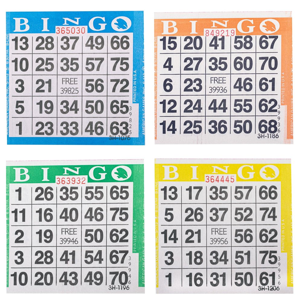 American Games Bingo Paper Game Cards - 1 Card - 4 Sheets - 100 Books per Pack - 4 Colors, Made in USA
