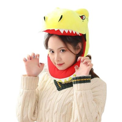 Cute Dinosaur Head Hat Cosplay Headgear Cartoon Dress Up Hat Toy PP Cotton Dinosaur Hats Party Supplies for Kids Adult, Yellow