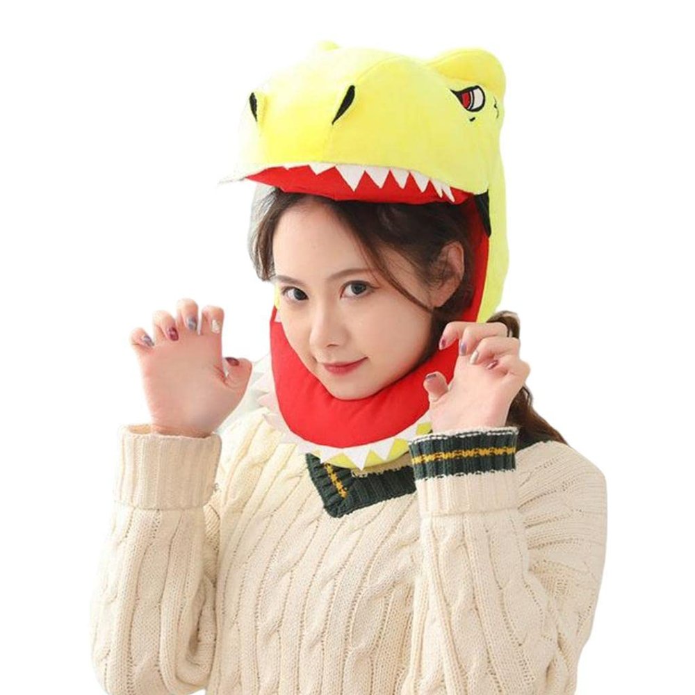 Cute Dinosaur Head Hat Cosplay Headgear Cartoon Dress Up Hat Toy PP Cotton Dinosaur Hats Party Supplies for Kids Adult, Yellow