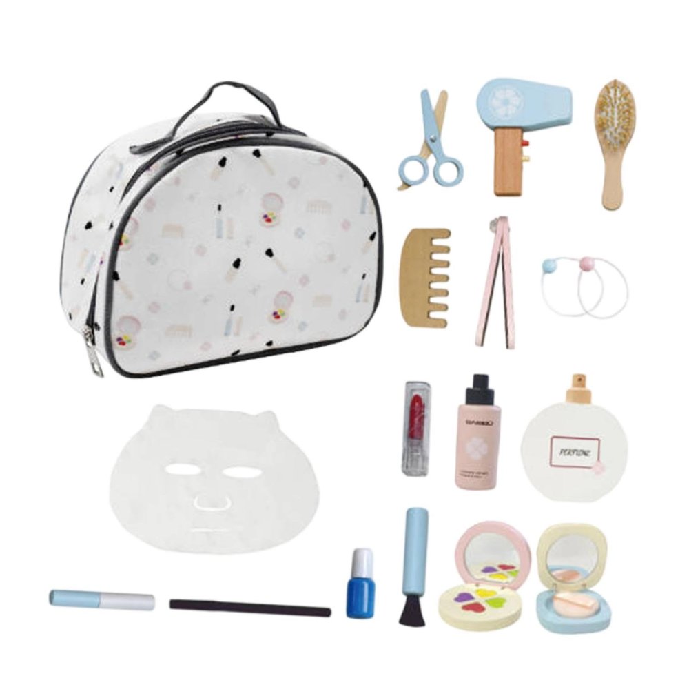 Garende Wooden Makeup Kit Pretend Play Makeup Set Birthday Gifts Hair Salon Girl Toys Kids