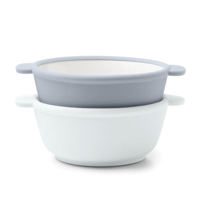 Ello Clean Start Toddler Bowls 2 Pack | Ceramic Kids/Baby Bowls with Silicone Sleeves | BPA-Free, Plastic-Free | Microwave & Dishwasher Safe | High Chair Friendly, Stackable | Quiet Tide/Tech Blue