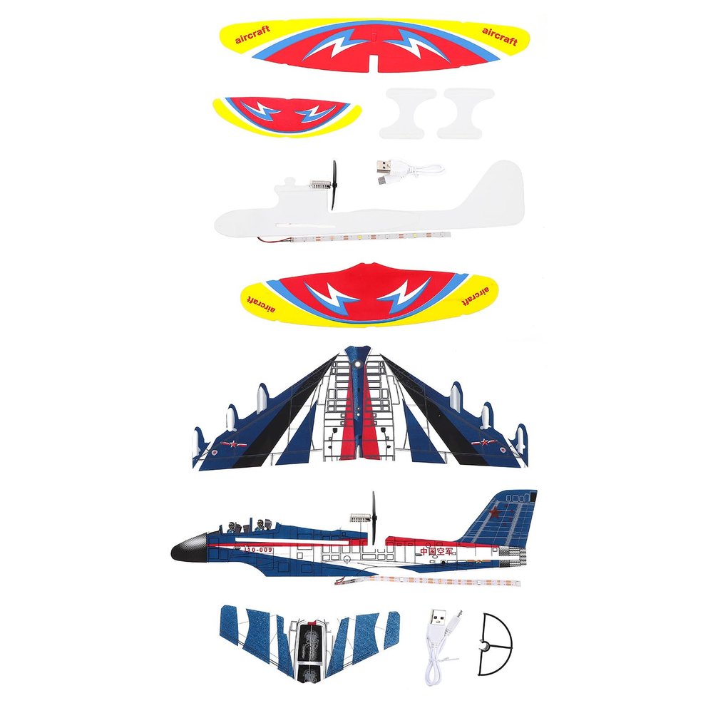 FOYTOKI 2pcs USB Charged Electric Foam Glider Airplane with Lights Airplane Plaything Smooth Safe Design Fast Charging Hand-Throw Aircraft Model for Outdoor Fun